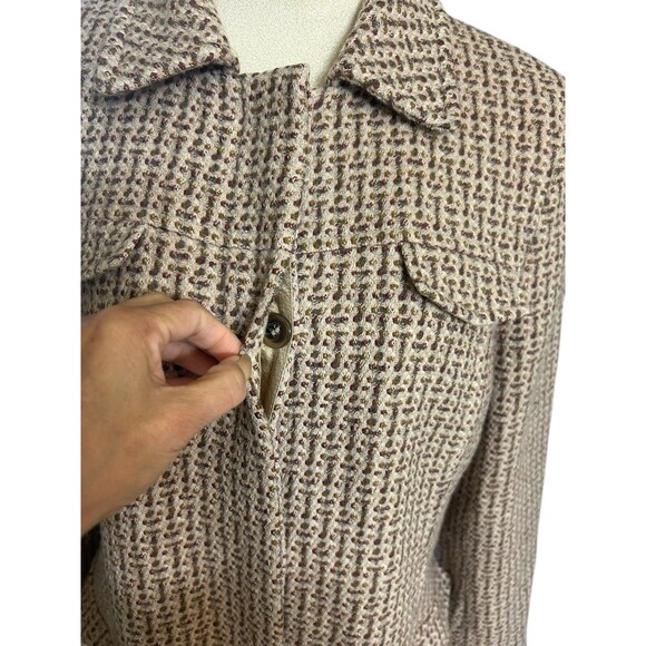 VTG J Crew Womens 100% Wool Herringbone Tweed Brown Tan Classic Overcoat Size 14 - Picture 3 of 11